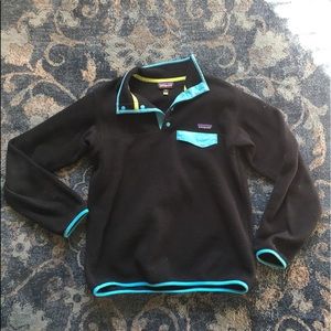Patagonia, button up, black and blue jacket